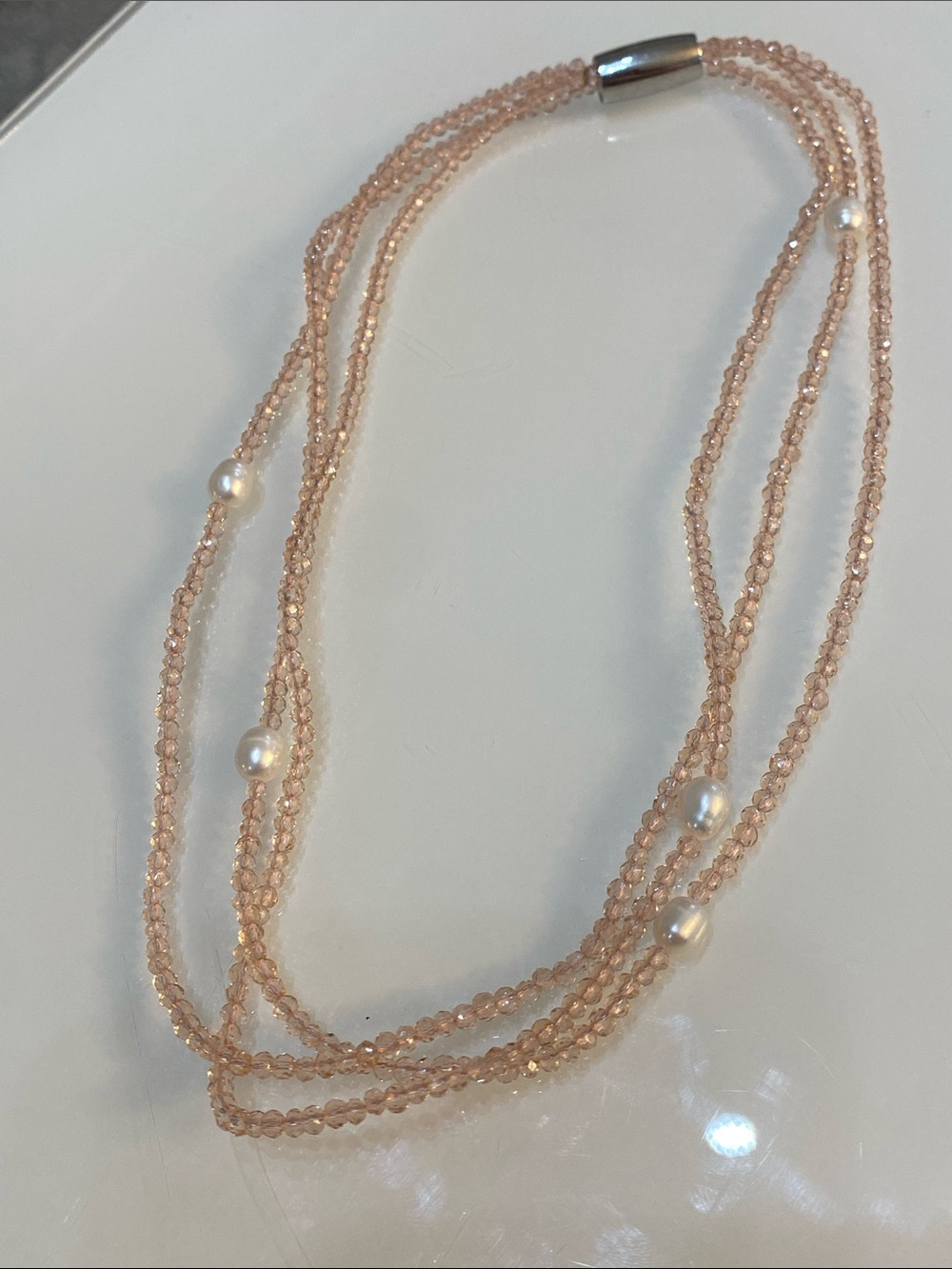 Glass and genuine pearl beaded necklace